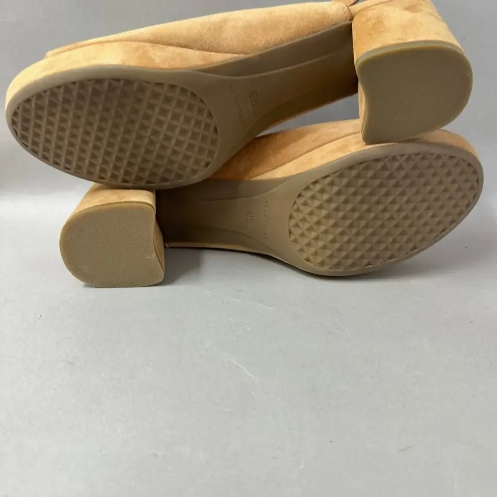 Aerosoles Cornelia Tan Suede Leather Peep Toe Slingback Platform Sandal Size 9.5